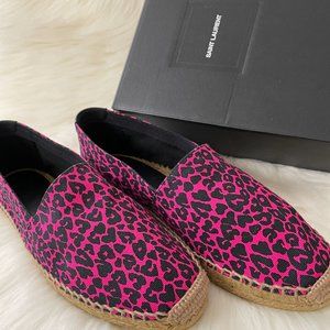 Saint Laurent Pink & Black Animal Print Canvas Espadrilles Flats